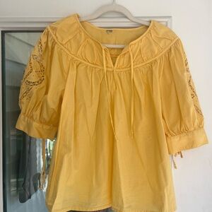 Old Navy Yellow Boho Lace Sleeve Cotton Blouse Size L